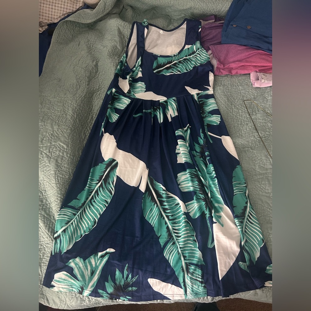 Navy palm leaves midi dress